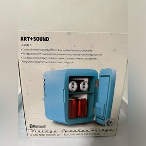 Blue 5 can mini fridge with Bluetooth for inside speaker